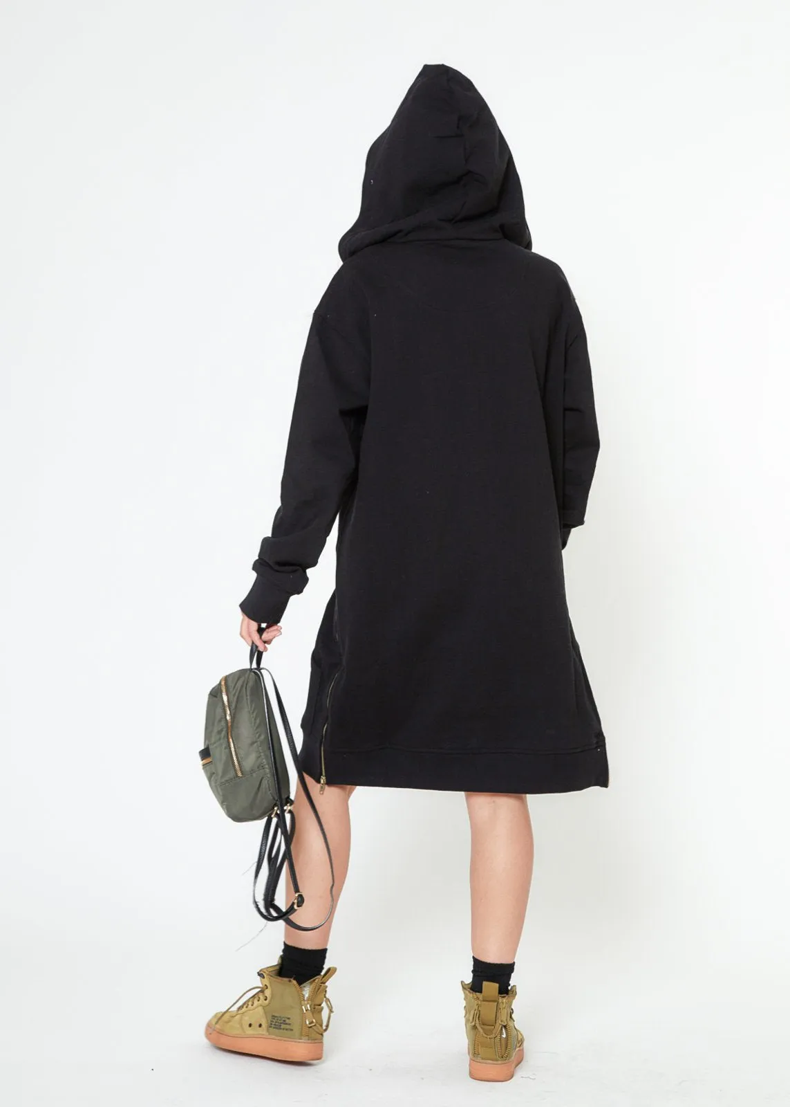 Konus Unisex Long Hoodie With Two Way Zipper  in Black