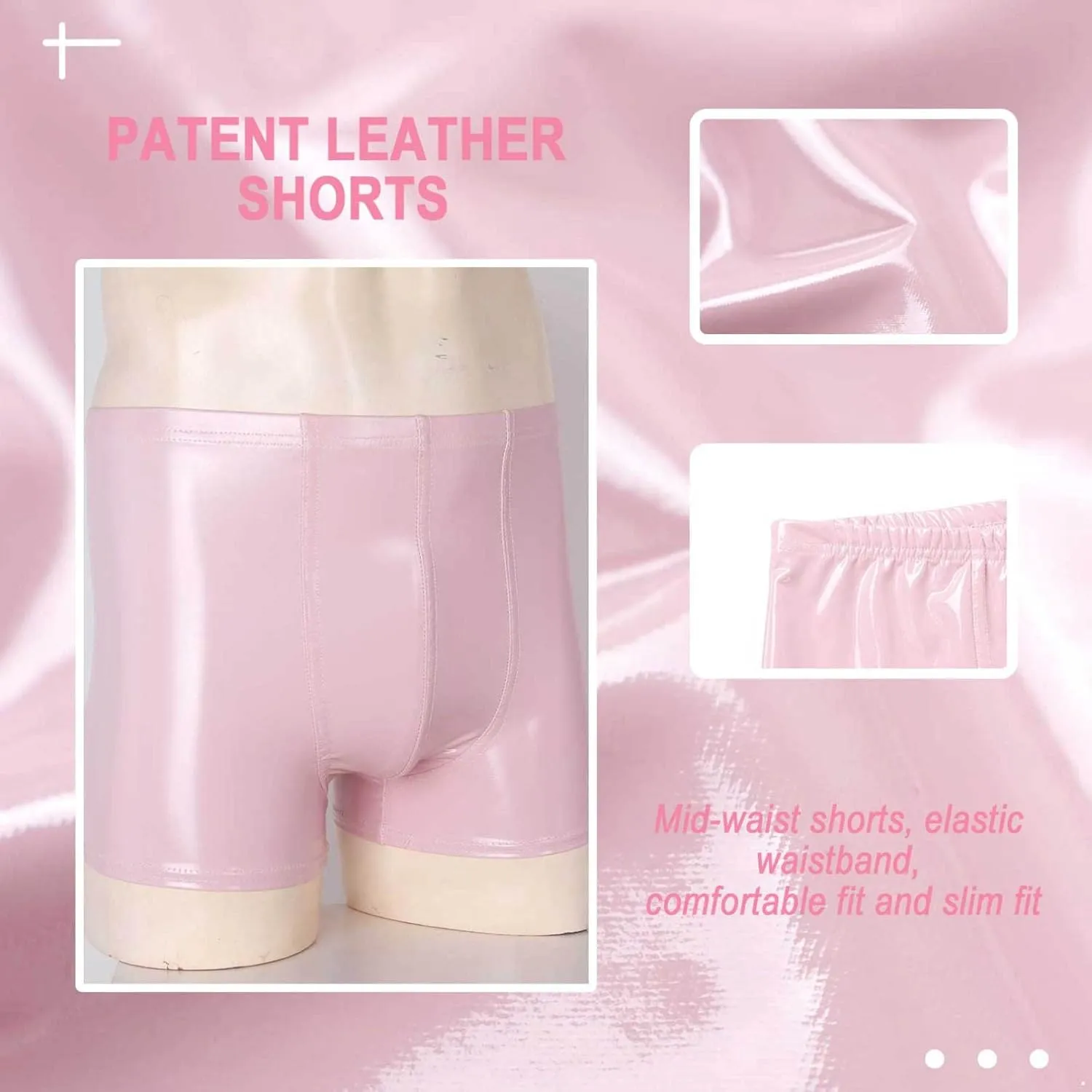 Linjinx Men's PVC Sexy Leather Lingerie Short Pants Latex Shaping Sheath Boxer Briefs Underpants