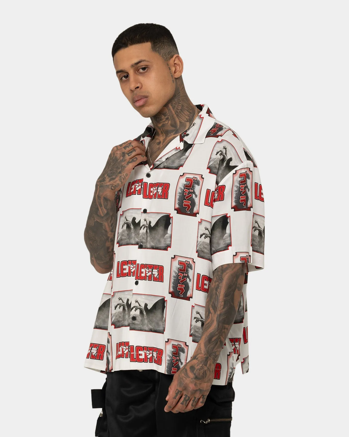 Loiter X Godzilla Godzilla Button Up Shirt White