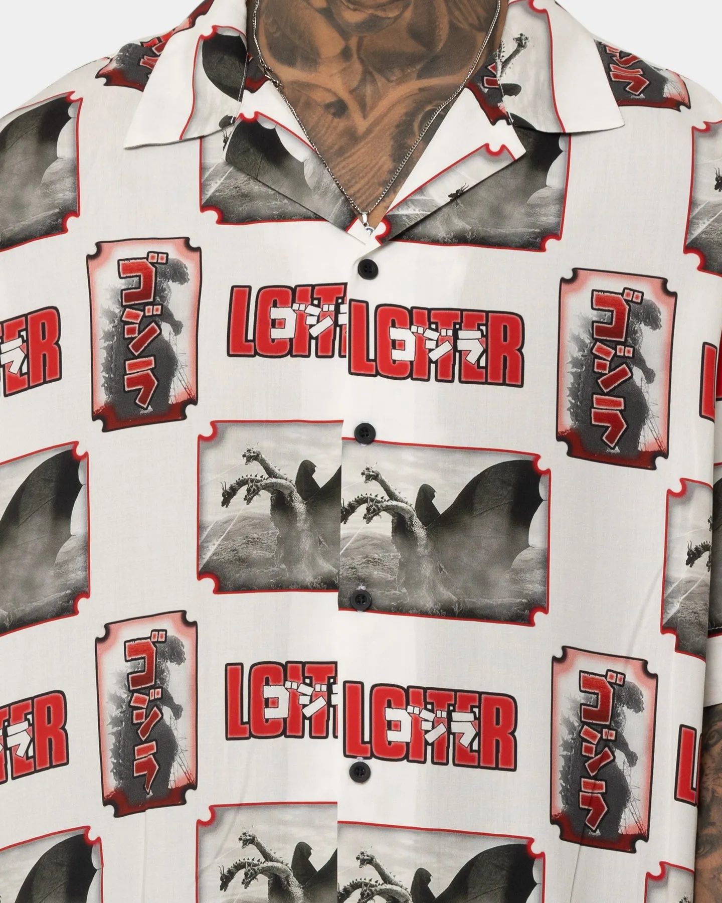 Loiter X Godzilla Godzilla Button Up Shirt White