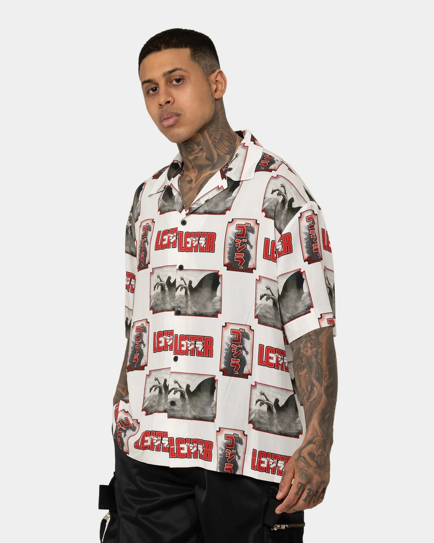 Loiter X Godzilla Godzilla Button Up Shirt White
