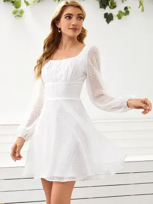 Long Lantern Sleeve Flowy Mini Dresses