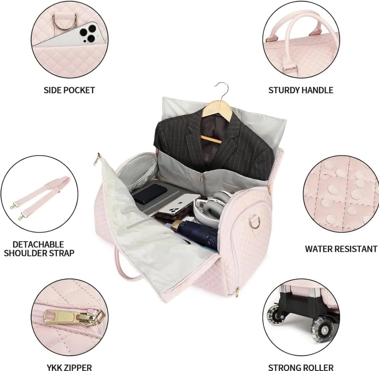 Lux Mega Travel Bag Carry On, 2025 Scazu Garment Duffle Bag, 2 in 1 Convertible Large PU Leather Waterproof Duffle Bag (White)