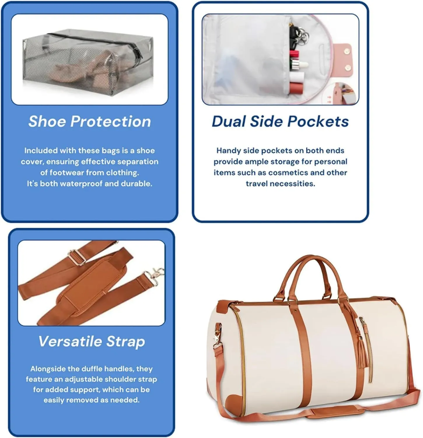 Lux Mega Travel Bag Carry On, 2025 Scazu Garment Duffle Bag, 2 in 1 Convertible Large PU Leather Waterproof Duffle Bag (White)
