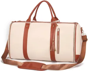Lux Mega Travel Bag Carry On, 2025 Scazu Garment Duffle Bag, 2 in 1 Convertible Large PU Leather Waterproof Duffle Bag (White)
