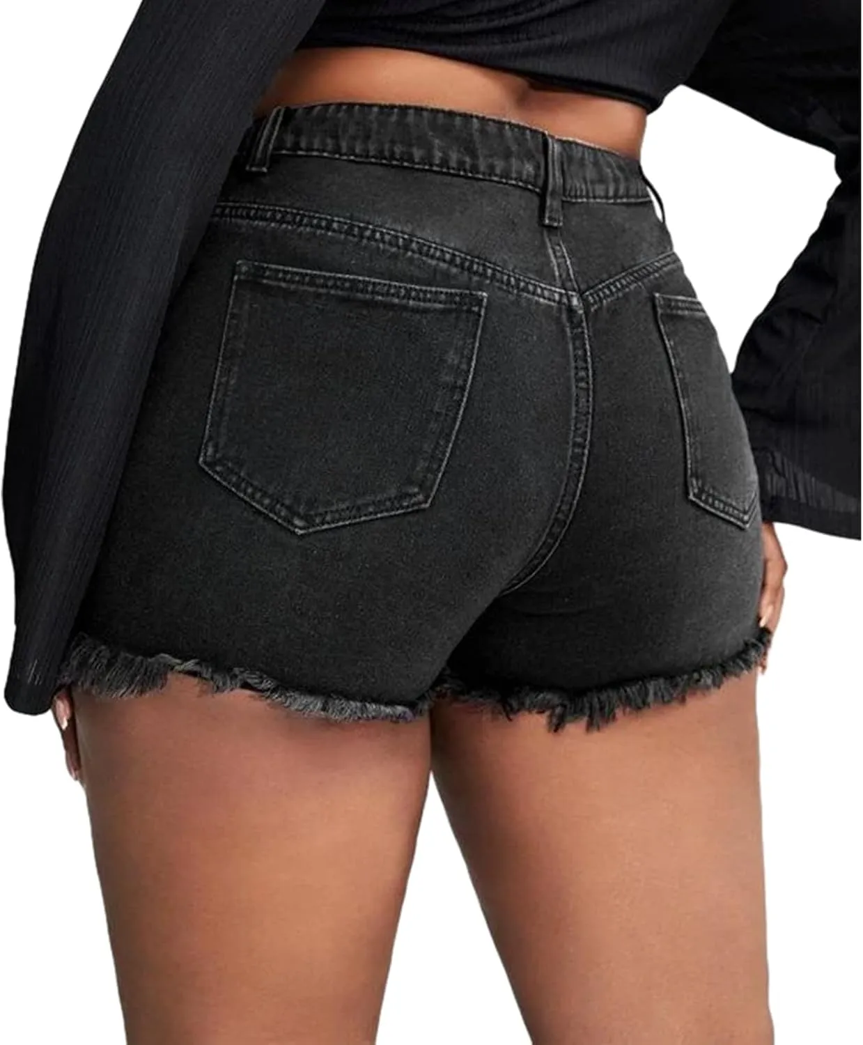 MapleHub Plus Size Women's Ripped Denim Jean Shorts High Waisted Stretchy Folded Hem Short Jeans