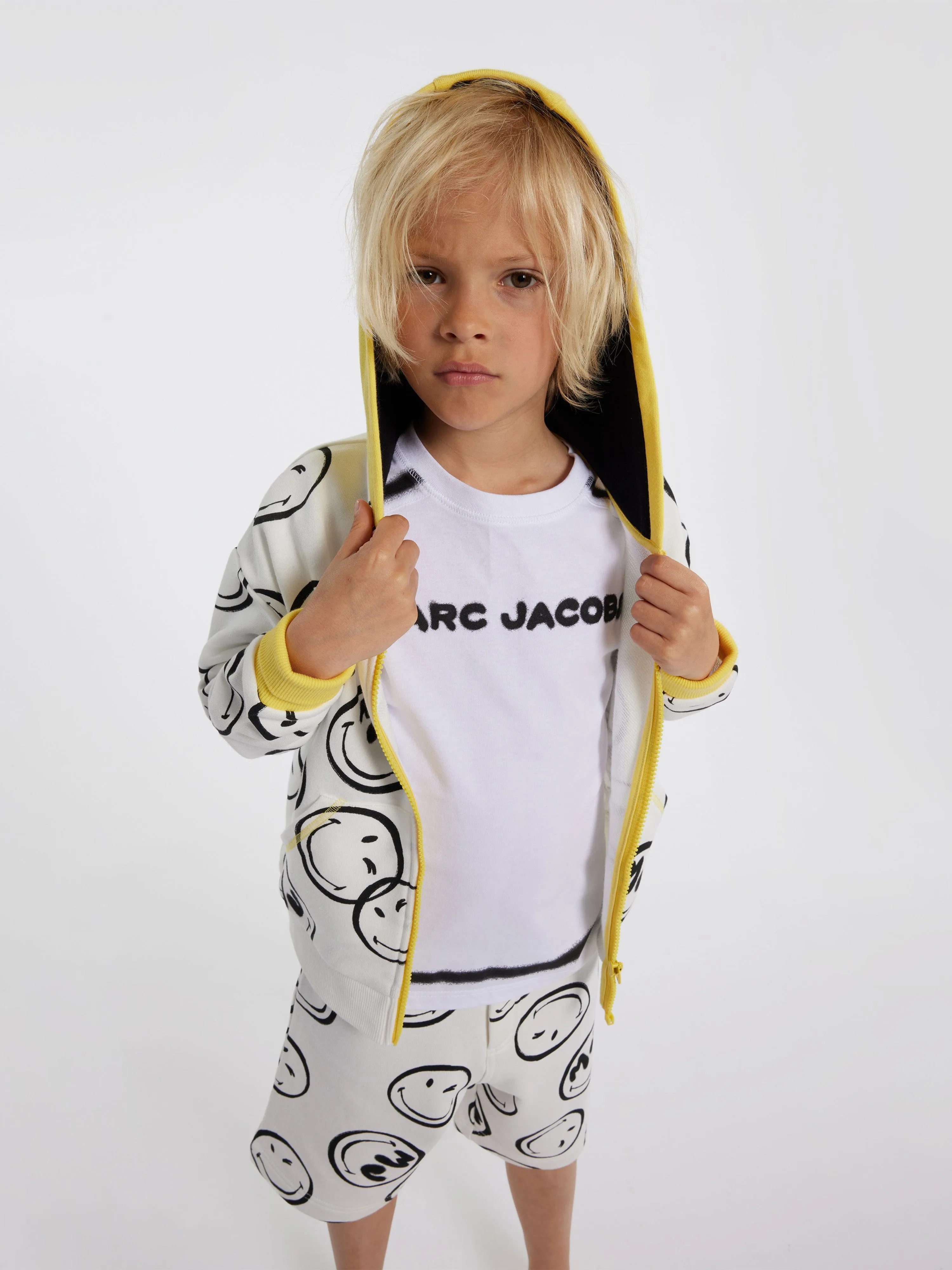 MARC JACOBS Boys Smiley Zip Up Top in Ivory