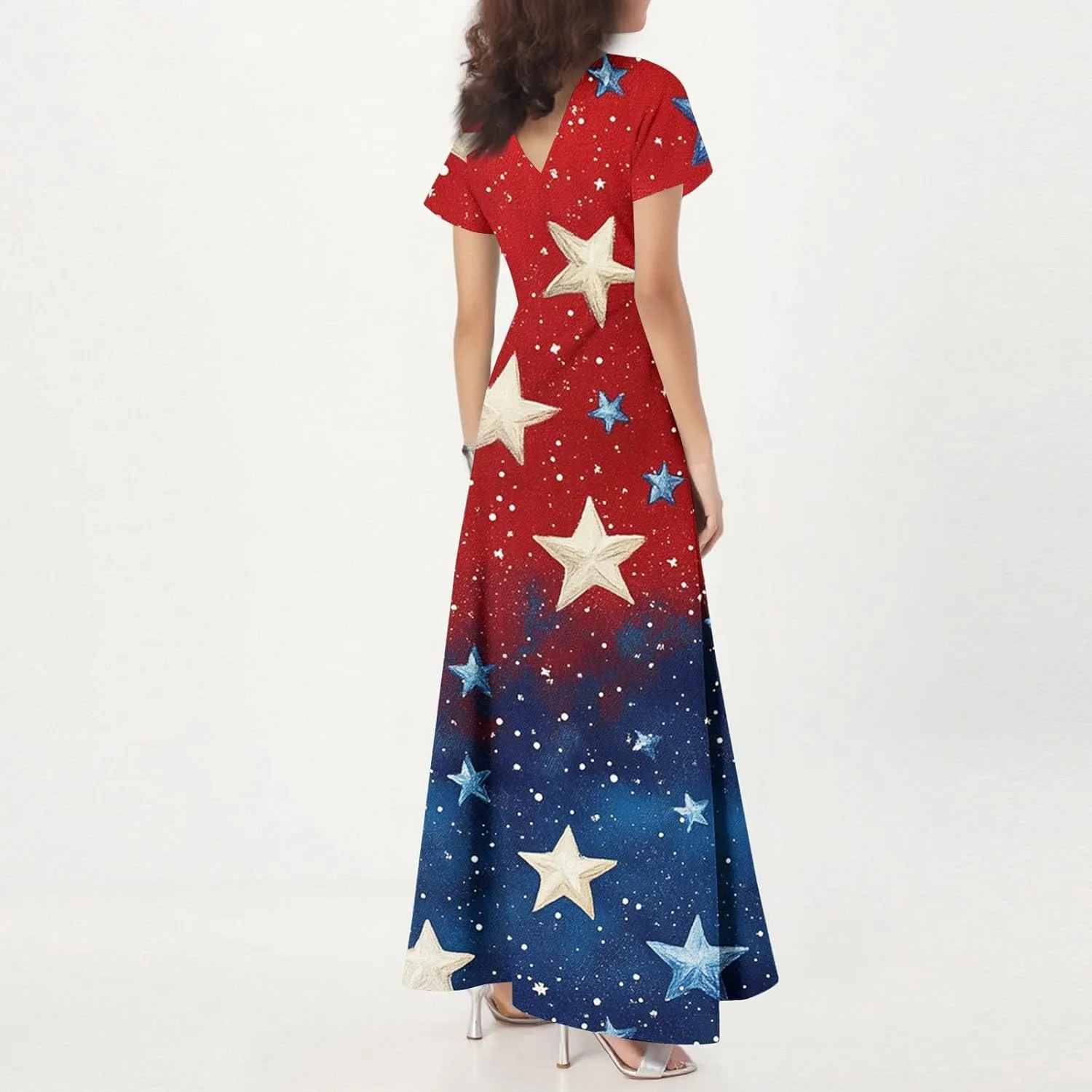 Maxi Dresses for Womem 2025 Casual Summer Short Sleeve 4th of July Dress Flowy Patriotic American Flag Dresses