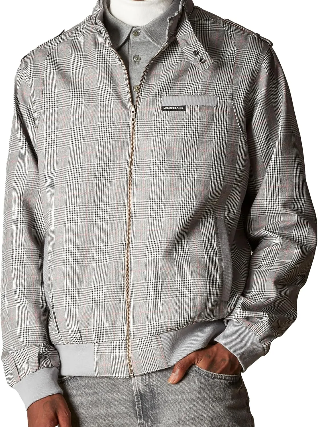Members Only Men's Glen Plaid Iconic Jacket (Grey Print)