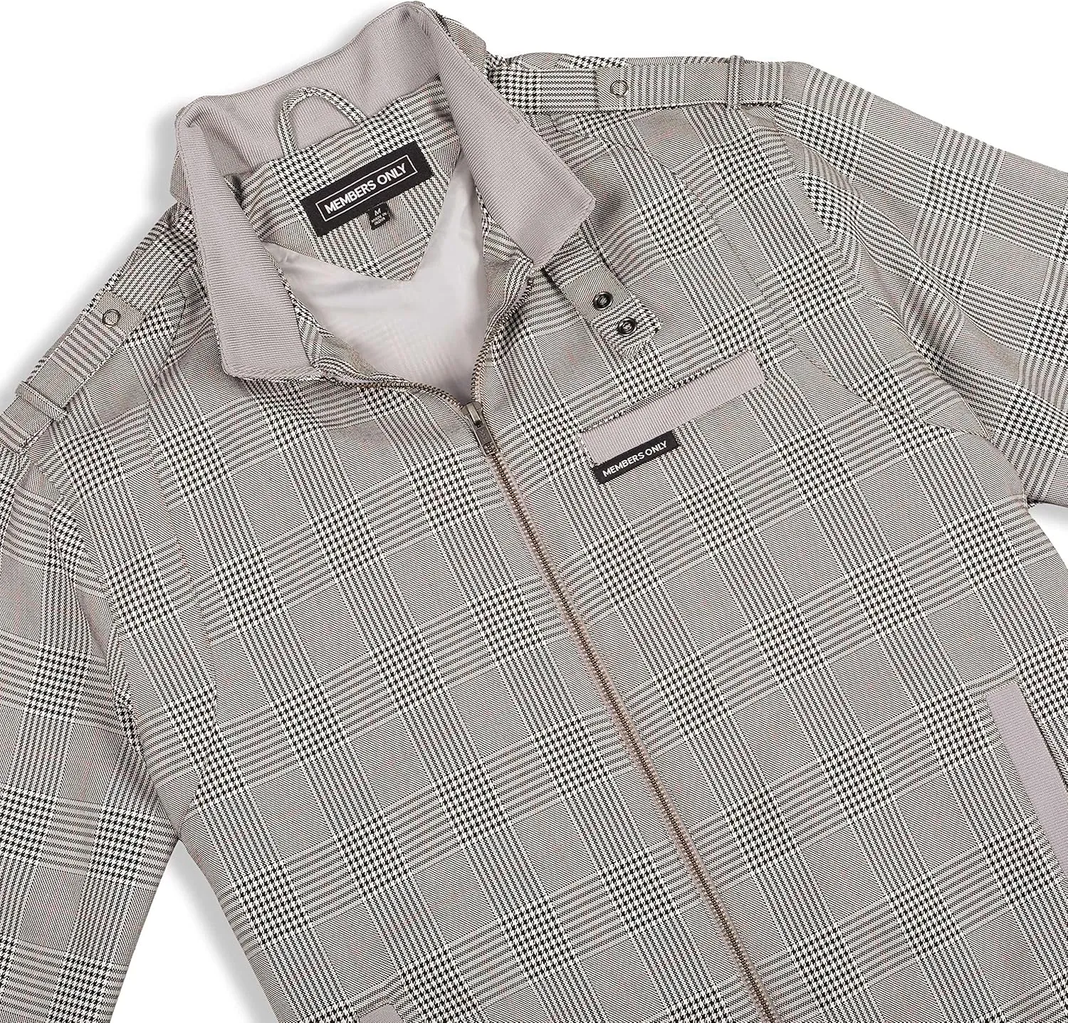 Members Only Men's Glen Plaid Iconic Jacket (Grey Print)