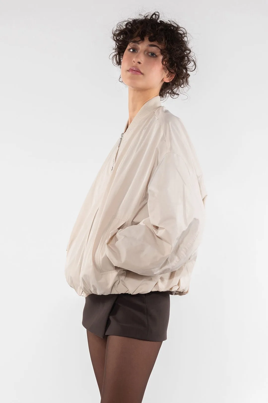 Memory Nylon Bomber Jacket - Panna