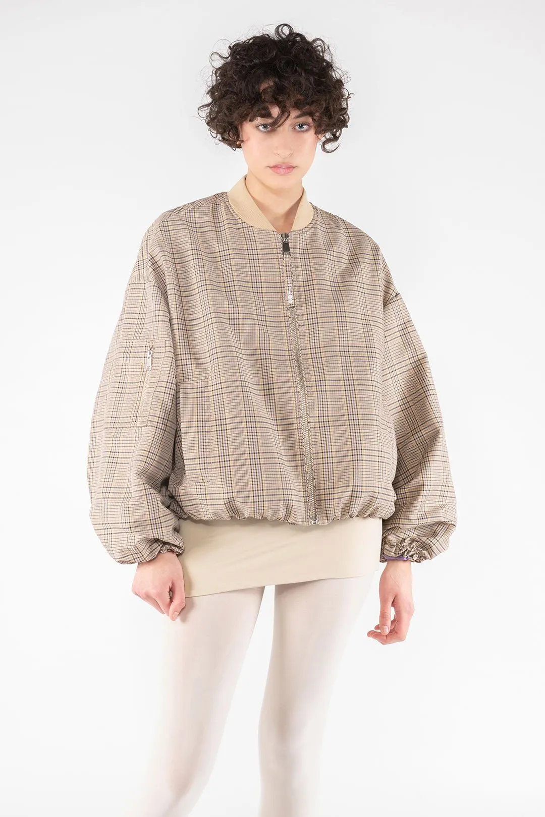 Memory Nylon Bomber Jacket - Plaid