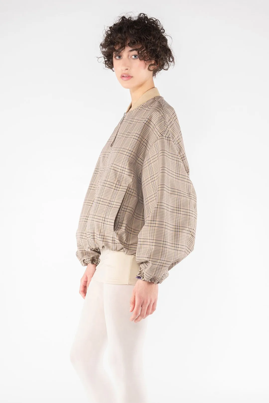 Memory Nylon Bomber Jacket - Plaid