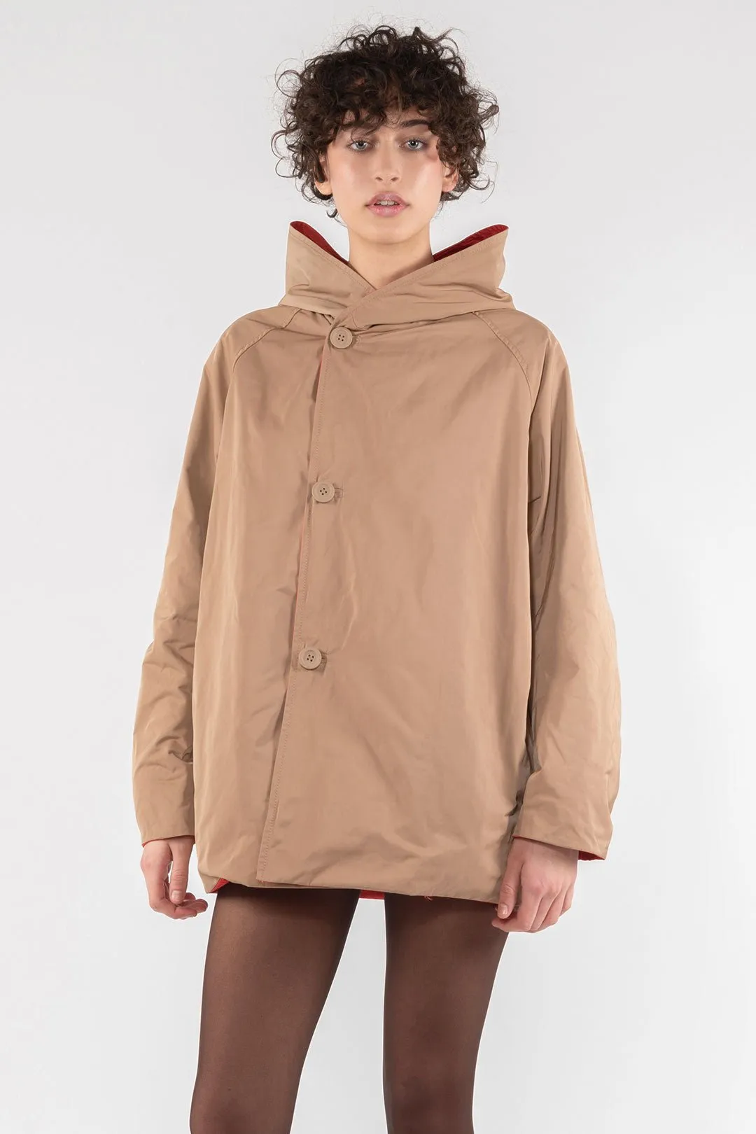 Memory Nylon Reversible Hooded Jacket - Flame