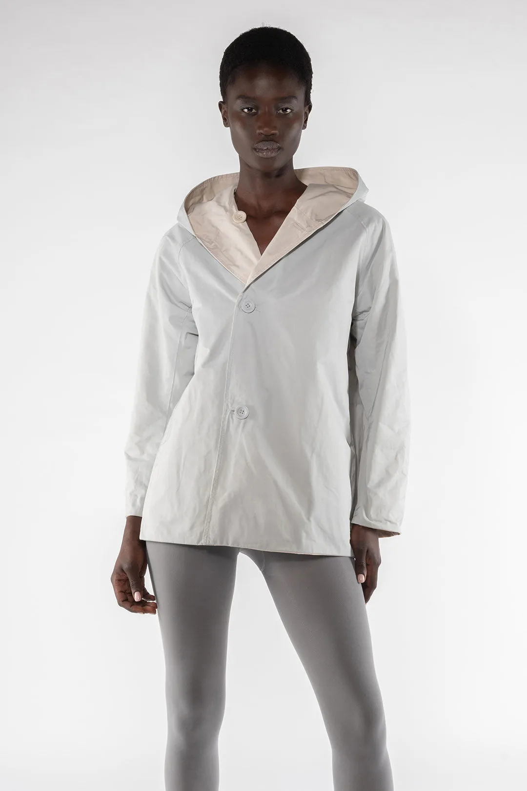Memory Nylon Reversible Hooded Jacket - Panna