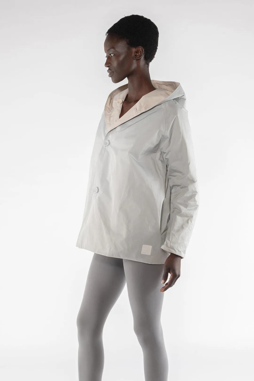 Memory Nylon Reversible Hooded Jacket - Panna