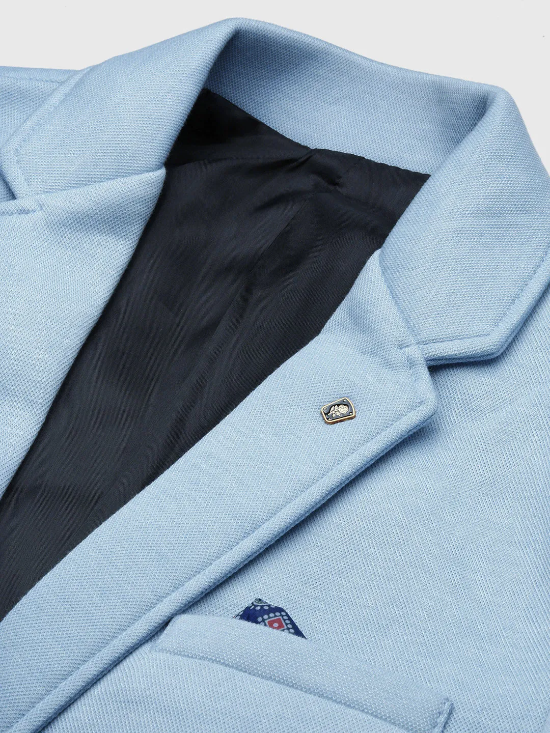 Men Blue Slim Fit Single Breasted Cotton Blazer