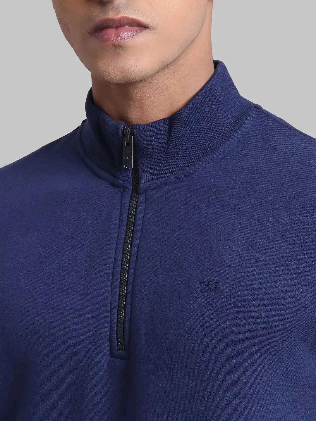 Men Blue Tailored Fit Solid Cotton Full Sleeve Henley Neck Collar Sweatshirts