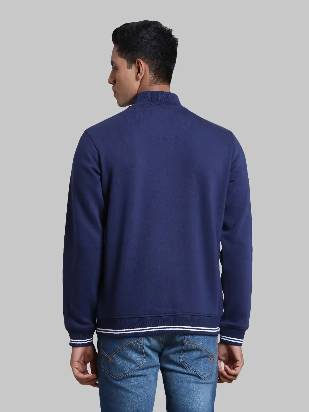 Men Blue Tailored Fit Solid Cotton Full Sleeve Henley Neck Collar Sweatshirts