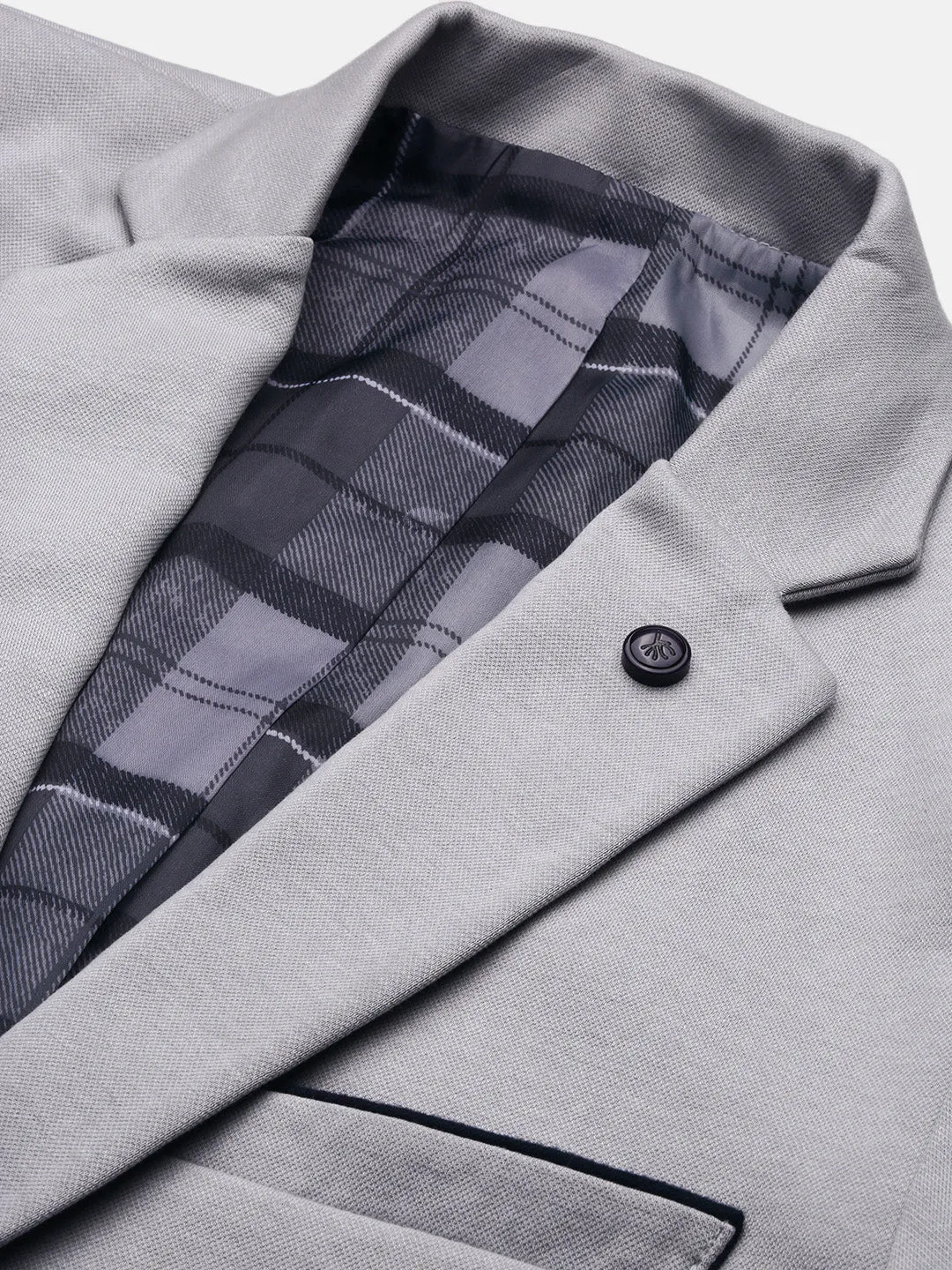 Men Grey Slim-Fit Single-Breasted Cotton Blazer