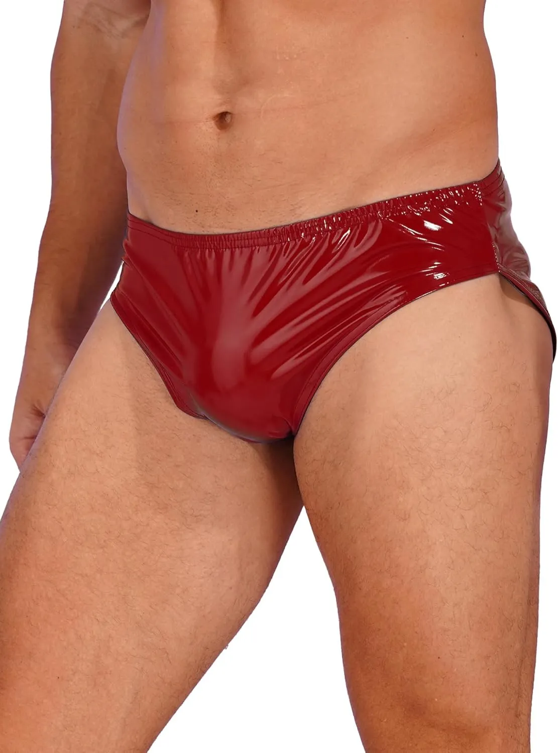 Men Leather Briefs Underwear Low Rise Pouch Swim Trunks Shiny Metallic Underpant Clubwear