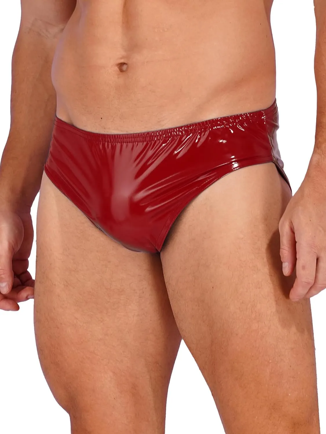 Men Leather Briefs Underwear Low Rise Pouch Swim Trunks Shiny Metallic Underpant Clubwear