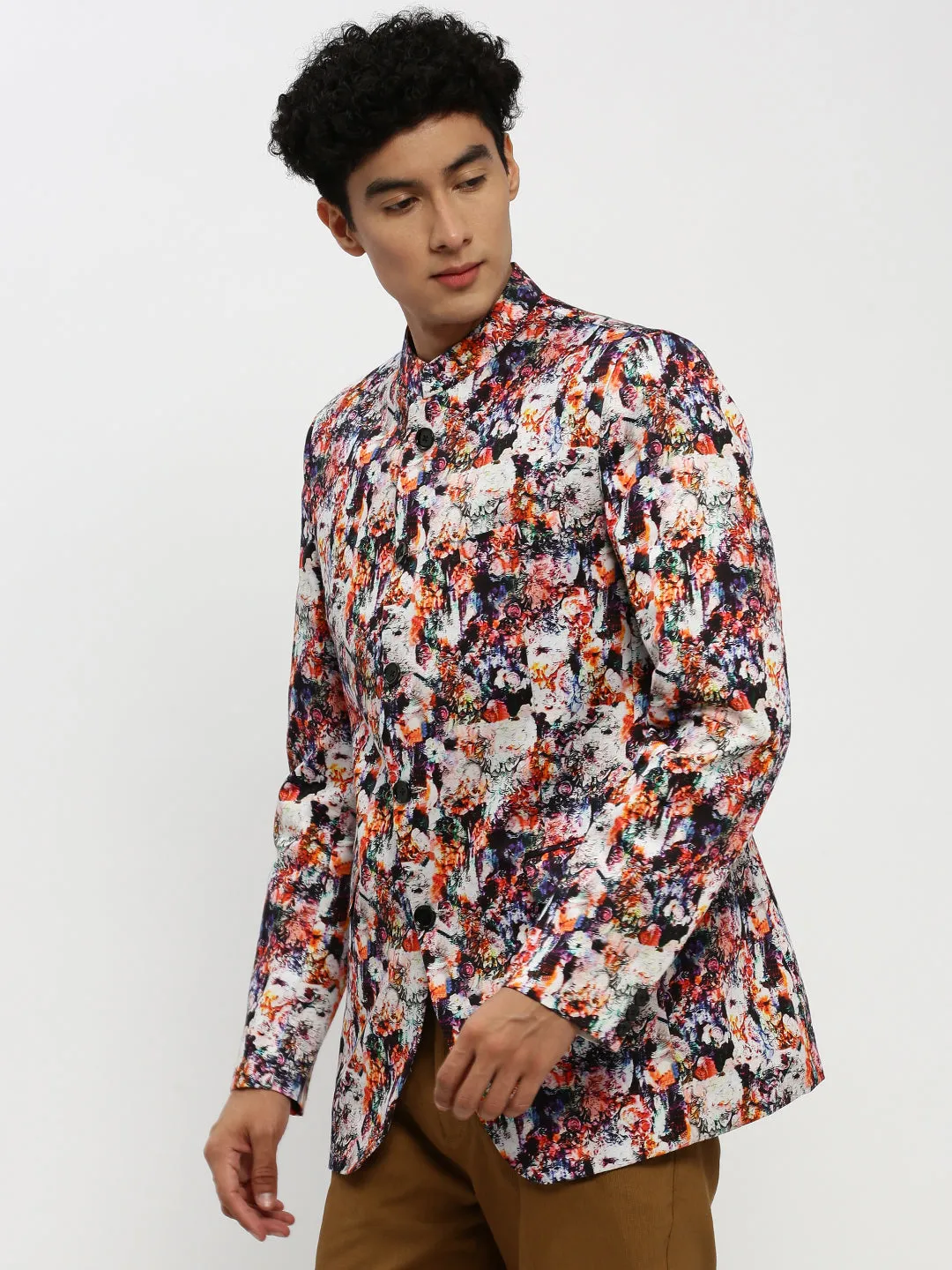 Men Multi Printed Bandhgala Slim Fit Blazer