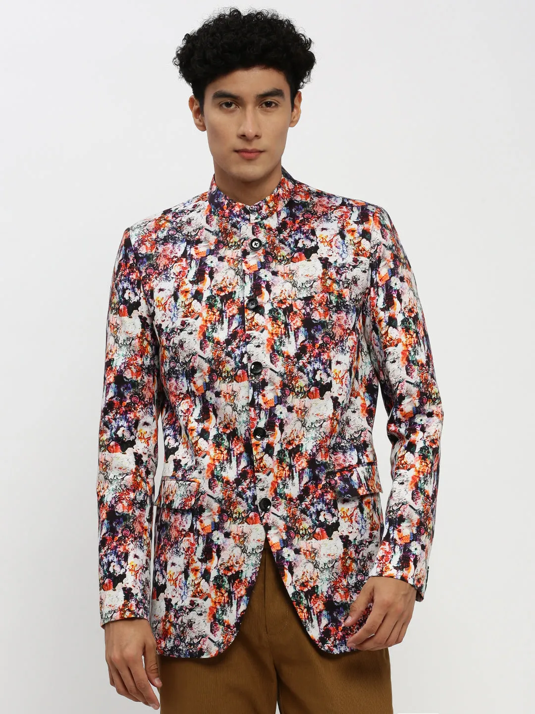 Men Multi Printed Bandhgala Slim Fit Blazer