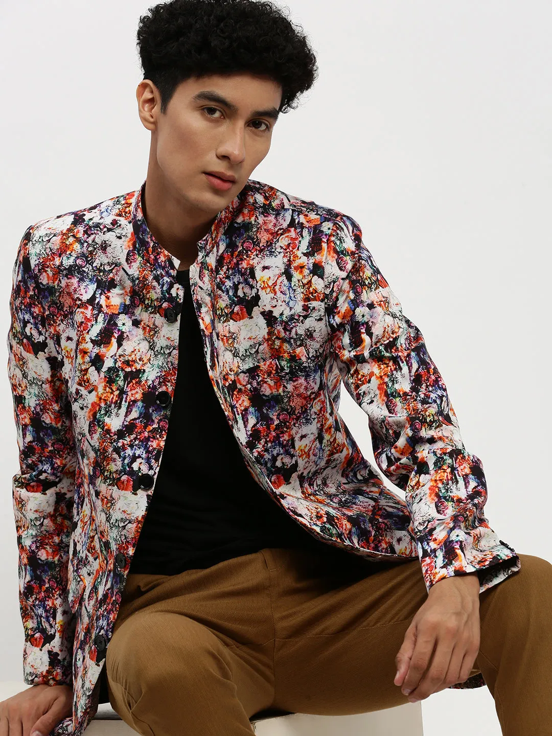 Men Multi Printed Bandhgala Slim Fit Blazer