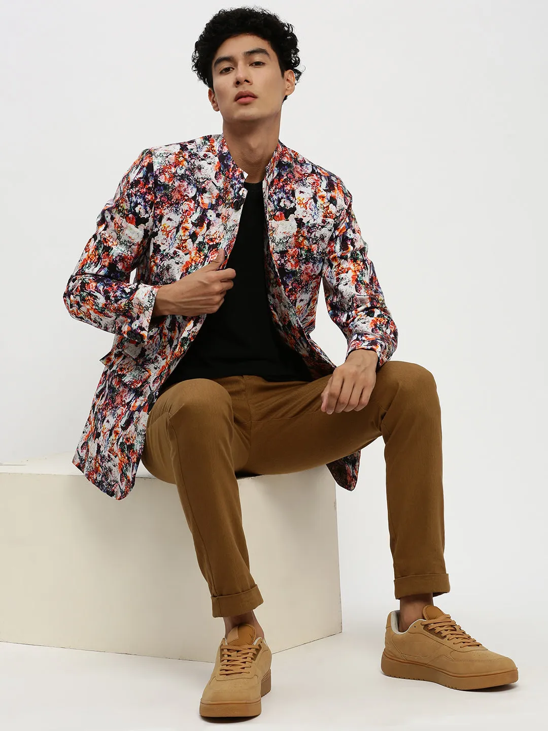 Men Multi Printed Bandhgala Slim Fit Blazer