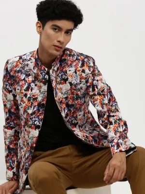 Men Multi Printed Bandhgala Slim Fit Blazer