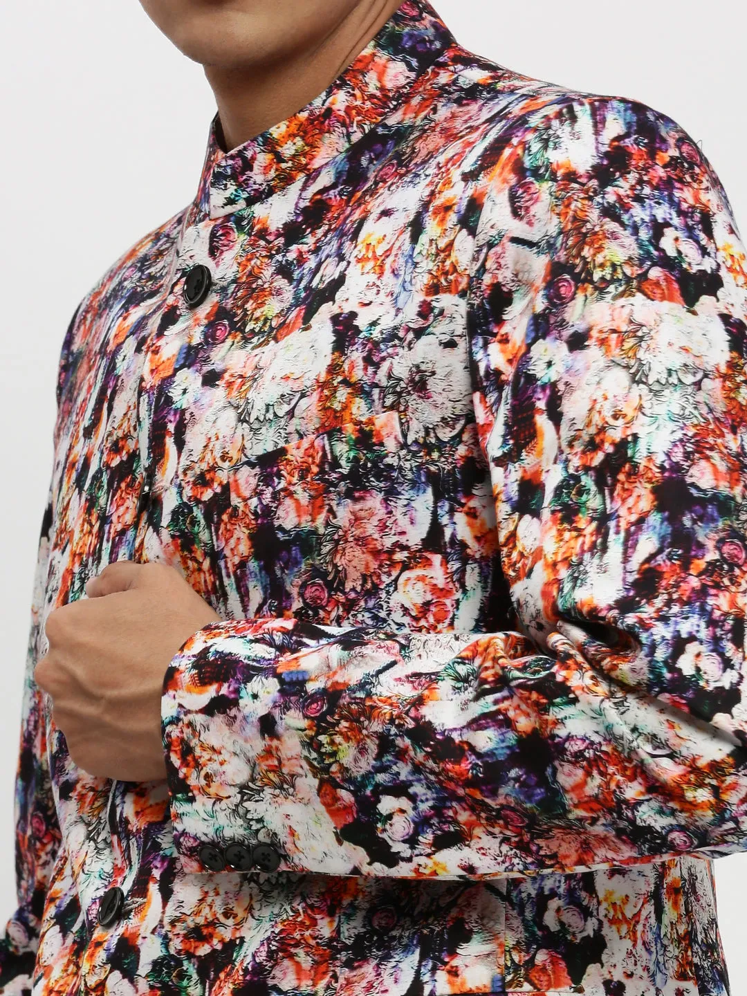 Men Multi Printed Bandhgala Slim Fit Blazer