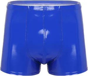 Mens Latex Faux Leather Boxer Shorts Shiny Metallic Briefs Bulge Pouch Hot Pants Swim Trunks