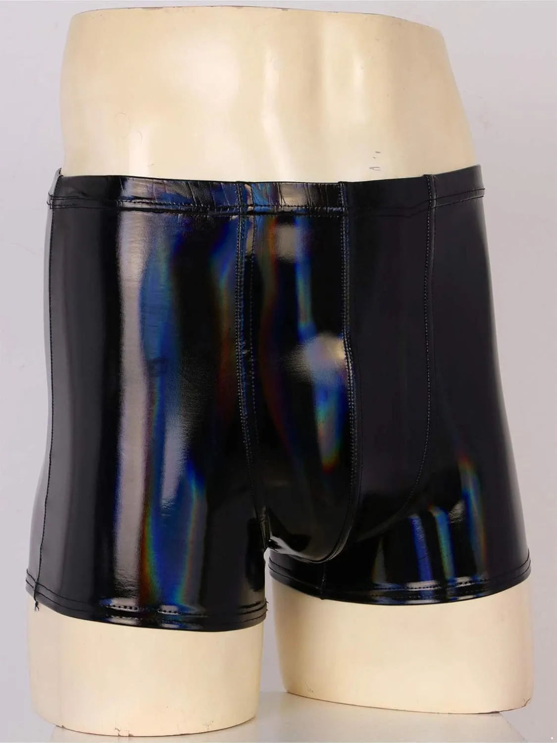Mens Latex Faux Leather Boxer Shorts Shiny Metallic Briefs Bulge Pouch Hot Pants Swim Trunks