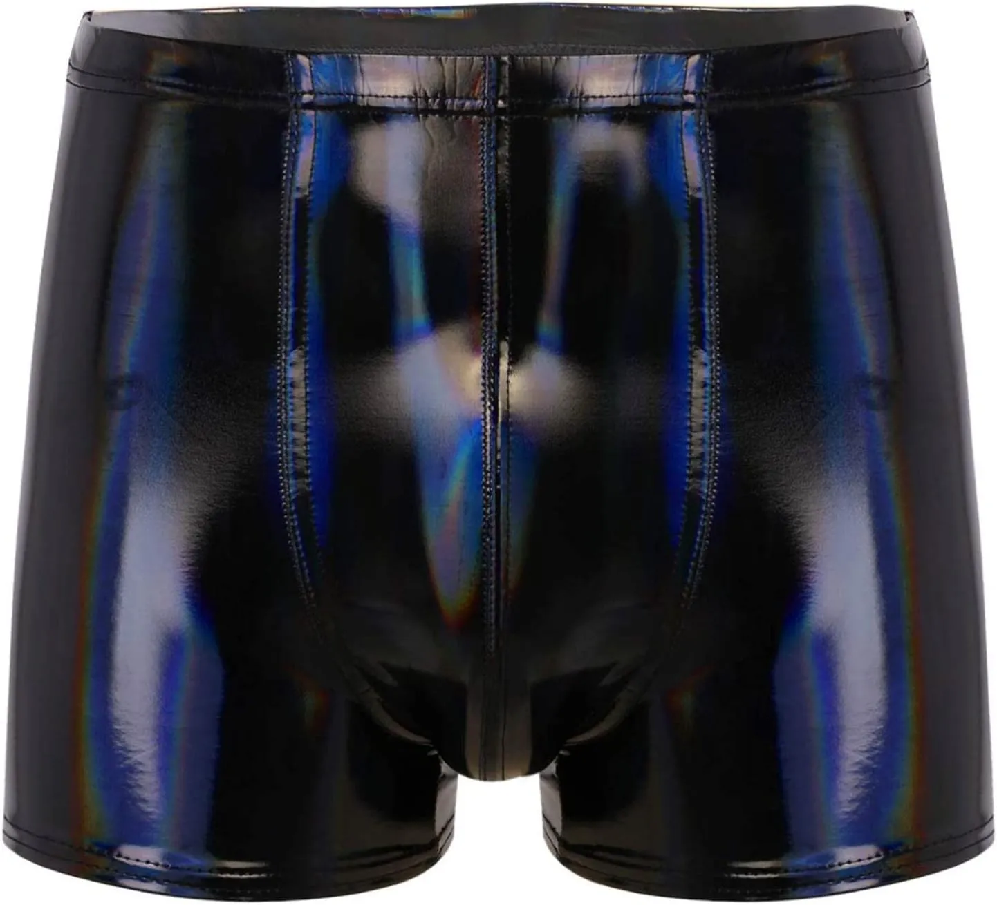 Mens Latex Faux Leather Boxer Shorts Shiny Metallic Briefs Bulge Pouch Hot Pants Swim Trunks