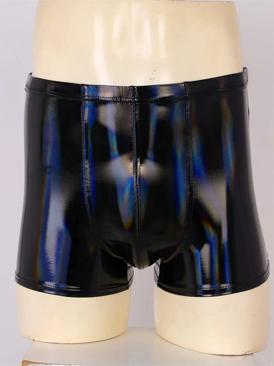 Mens Latex Faux Leather Boxer Shorts Shiny Metallic Briefs Bulge Pouch Hot Pants Swim Trunks