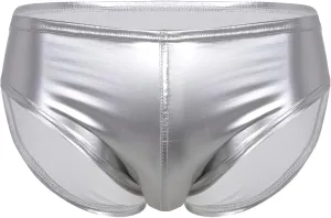 Men's Leather Boxer Briefs Thong Metallic Shiny Bulge Pouch Underwear Latex Hot Pants Clubwear