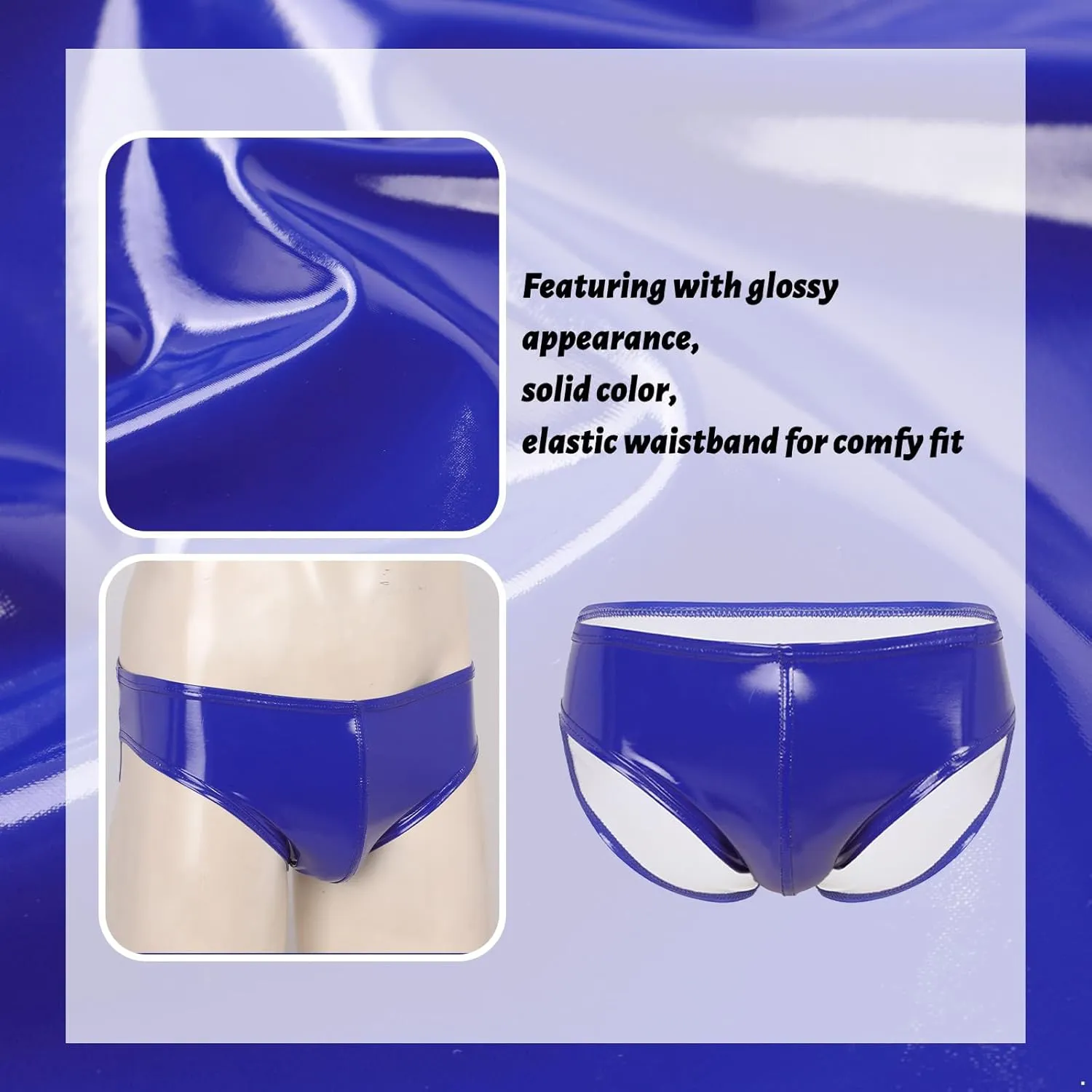 Men's Leather Boxer Briefs Thong Metallic Shiny Bulge Pouch Underwear Latex Hot Pants Clubwear