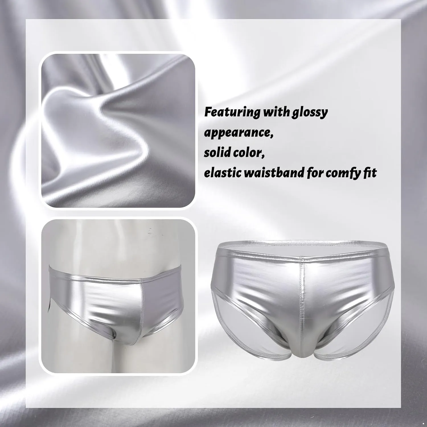 Men's Leather Boxer Briefs Thong Metallic Shiny Bulge Pouch Underwear Latex Hot Pants Clubwear