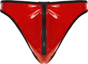 Men's Leather Boxer Briefs Thong Wetlook Leather Bulge Pouch Underwear Latex Hot Pants Clubwear