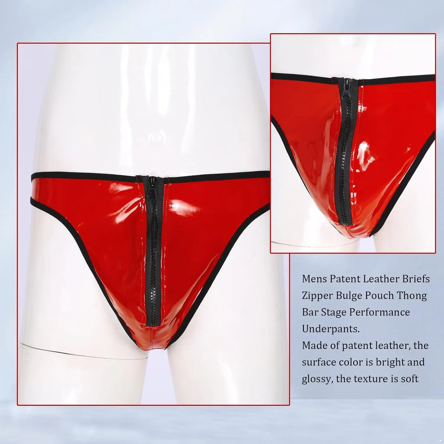 Men's Leather Boxer Briefs Thong Wetlook Leather Bulge Pouch Underwear Latex Hot Pants Clubwear