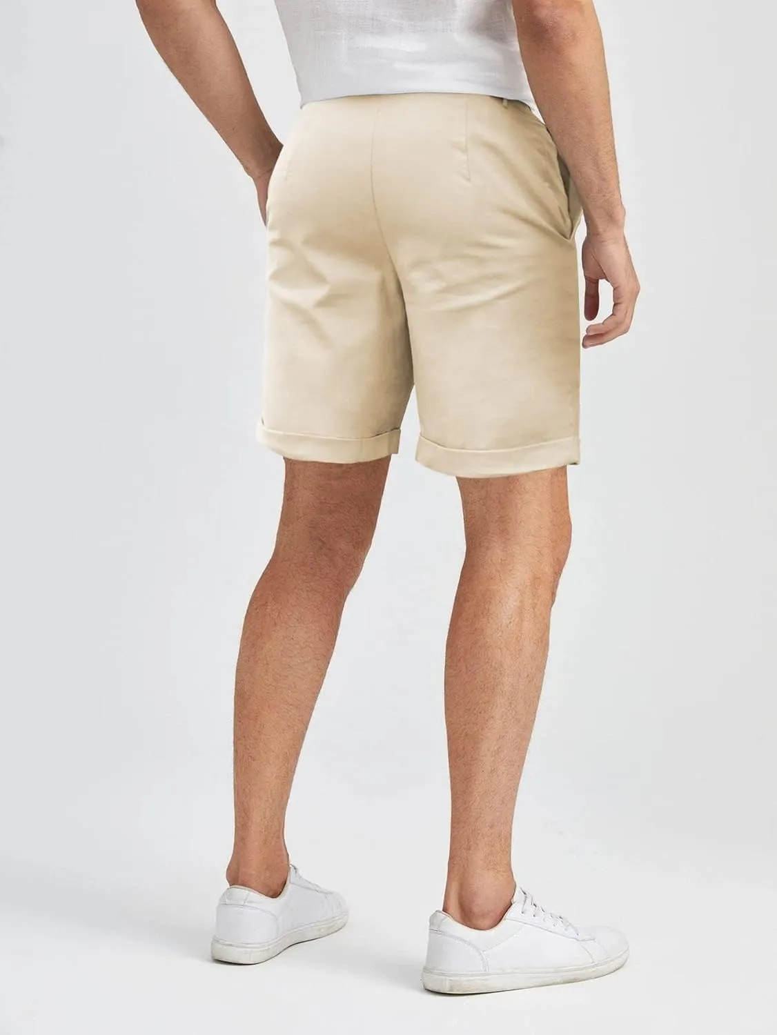 Men's Linen Casual Classic Short Elastic Waist Summer Beach Lightweight Board Slim-Fit with Pockets