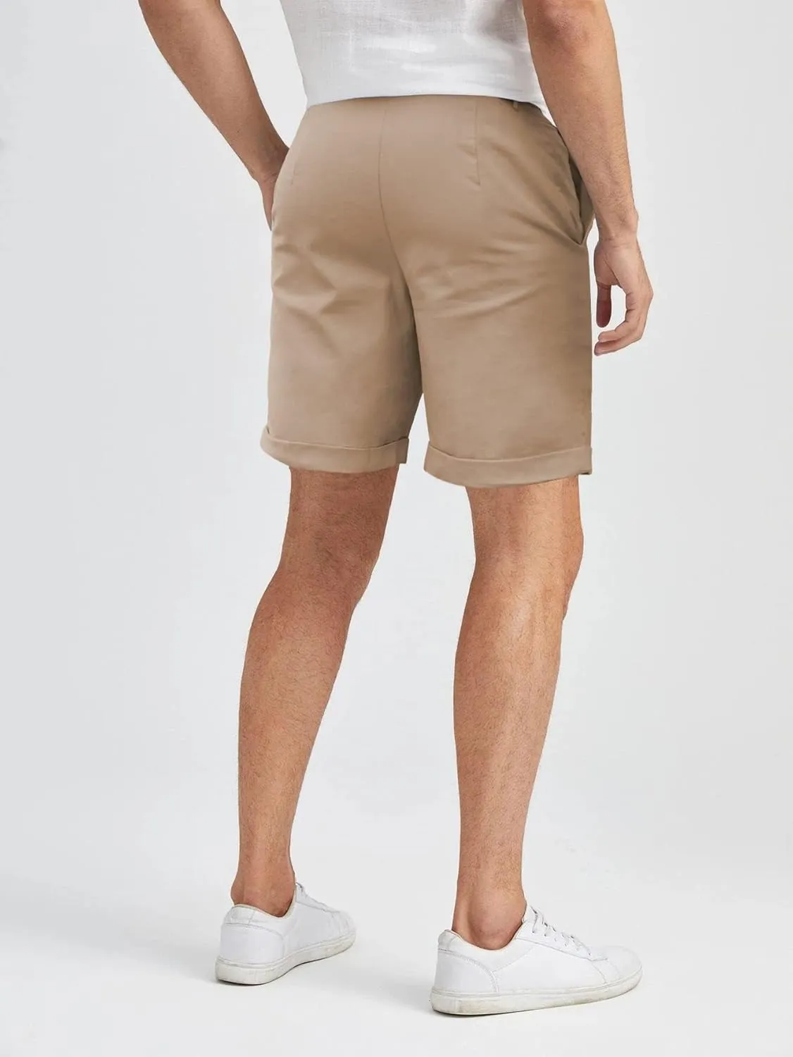 Men's Linen Casual Classic Short Elastic Waist Summer Beach Lightweight Board Slim-Fit with Pockets