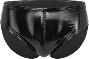 Mens Low Rise Bulge Pouch Briefs Cheeky Patent Leather Enhancing Pouch Lingerie