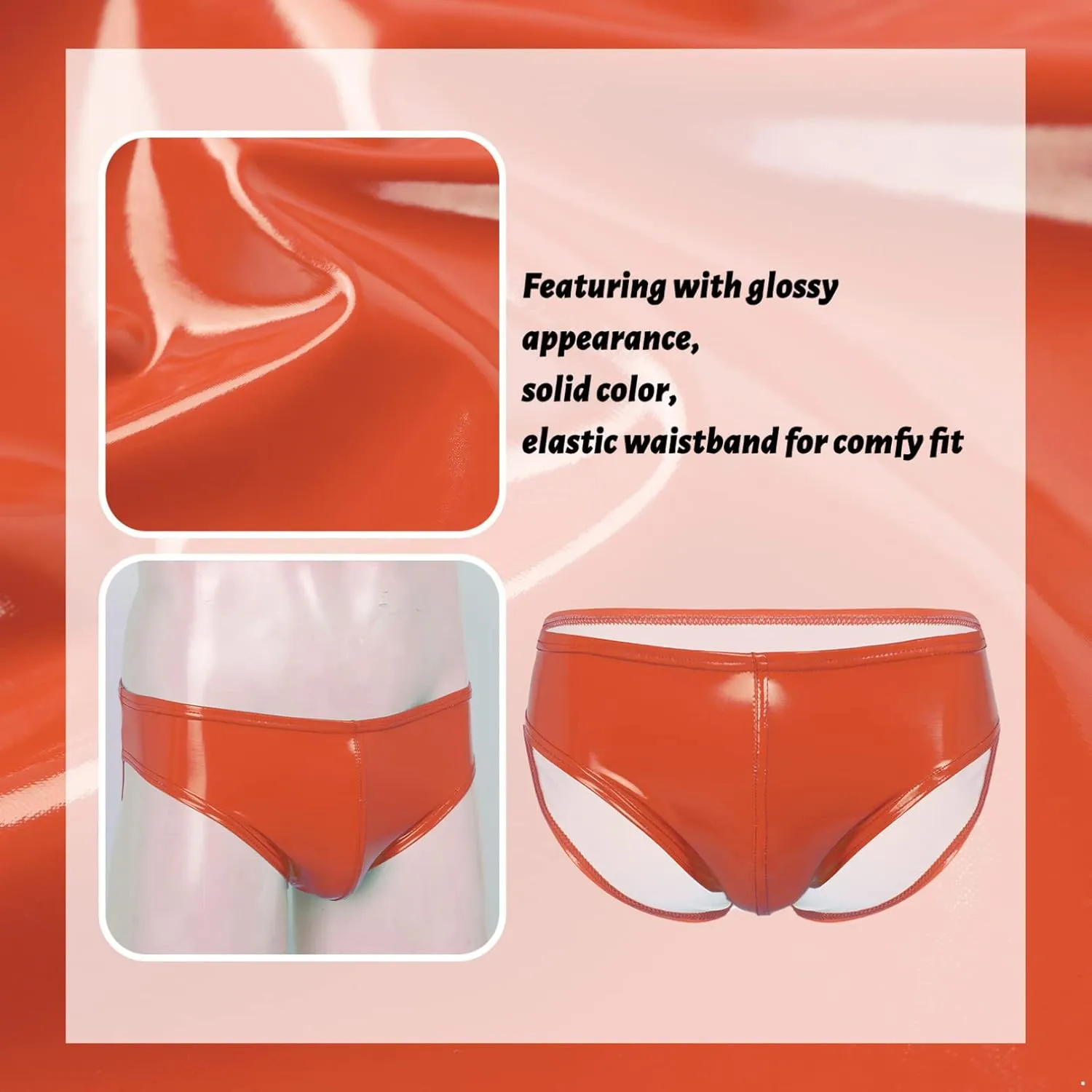 Mens Low Rise Bulge Pouch Briefs Cheeky Patent Leather Enhancing Pouch Lingerie