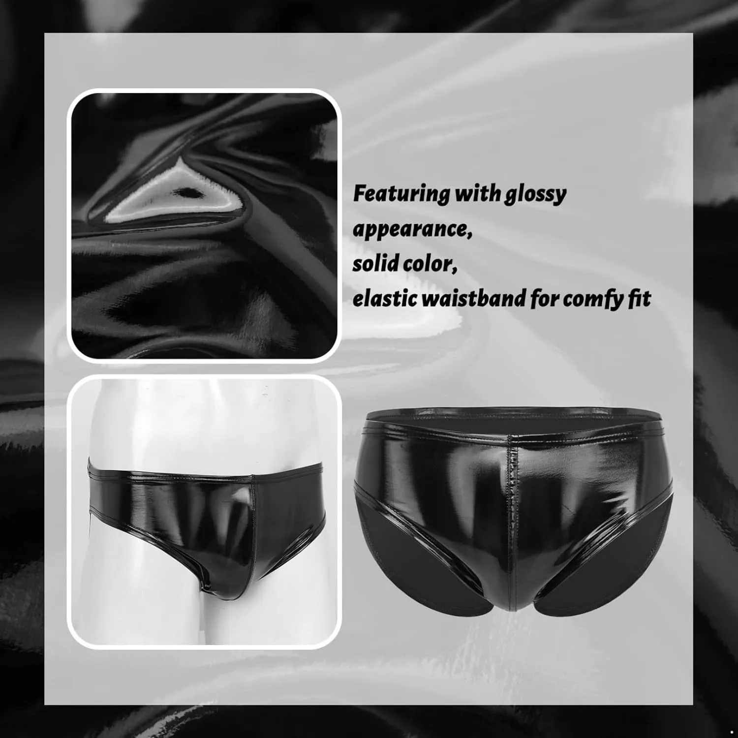 Mens Low Rise Bulge Pouch Briefs Cheeky Patent Leather Enhancing Pouch Lingerie