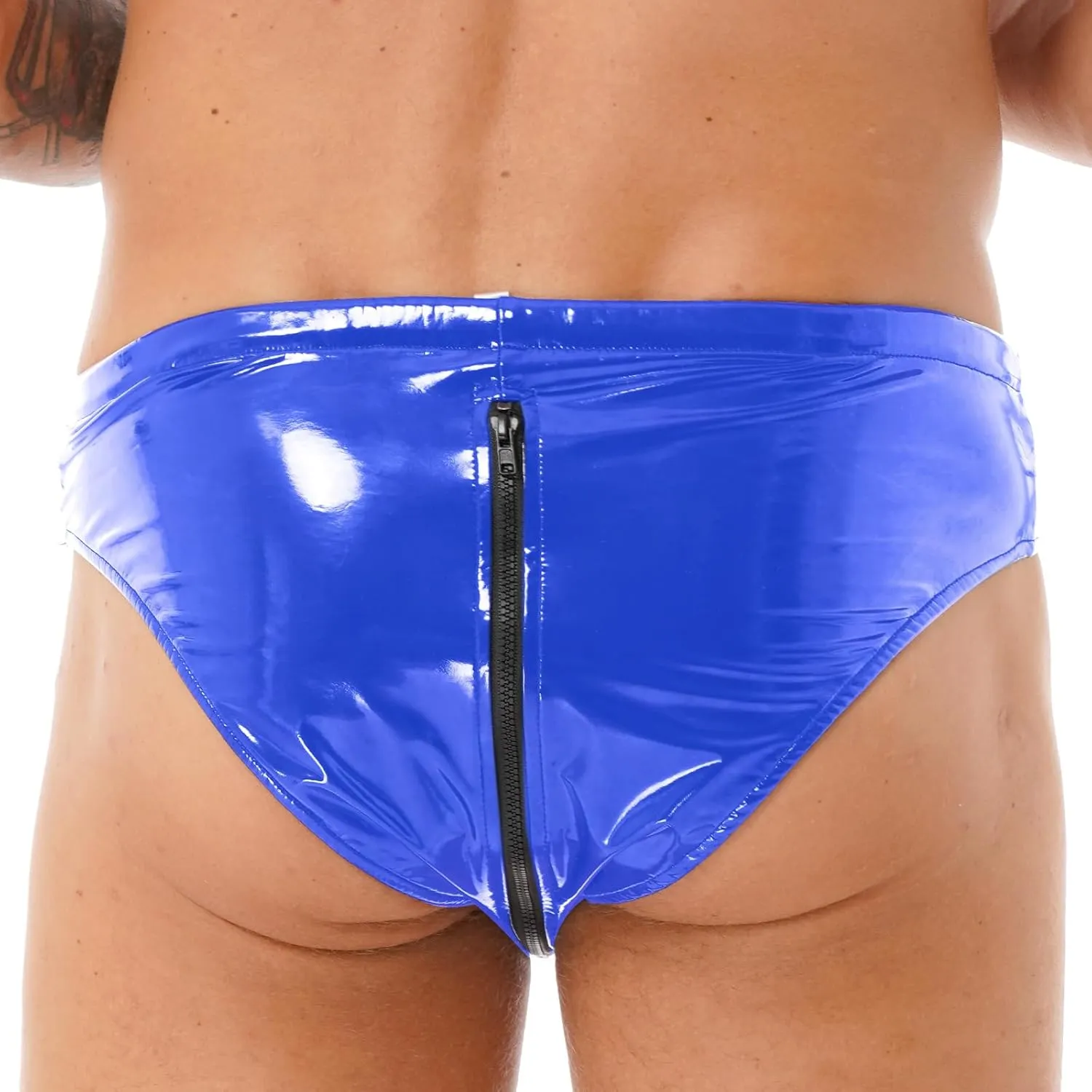 Men's Shiny Boxer Briefs Thong Metallic Leather Bulge Pouch Underwear Latex Hot Pants Clubwear