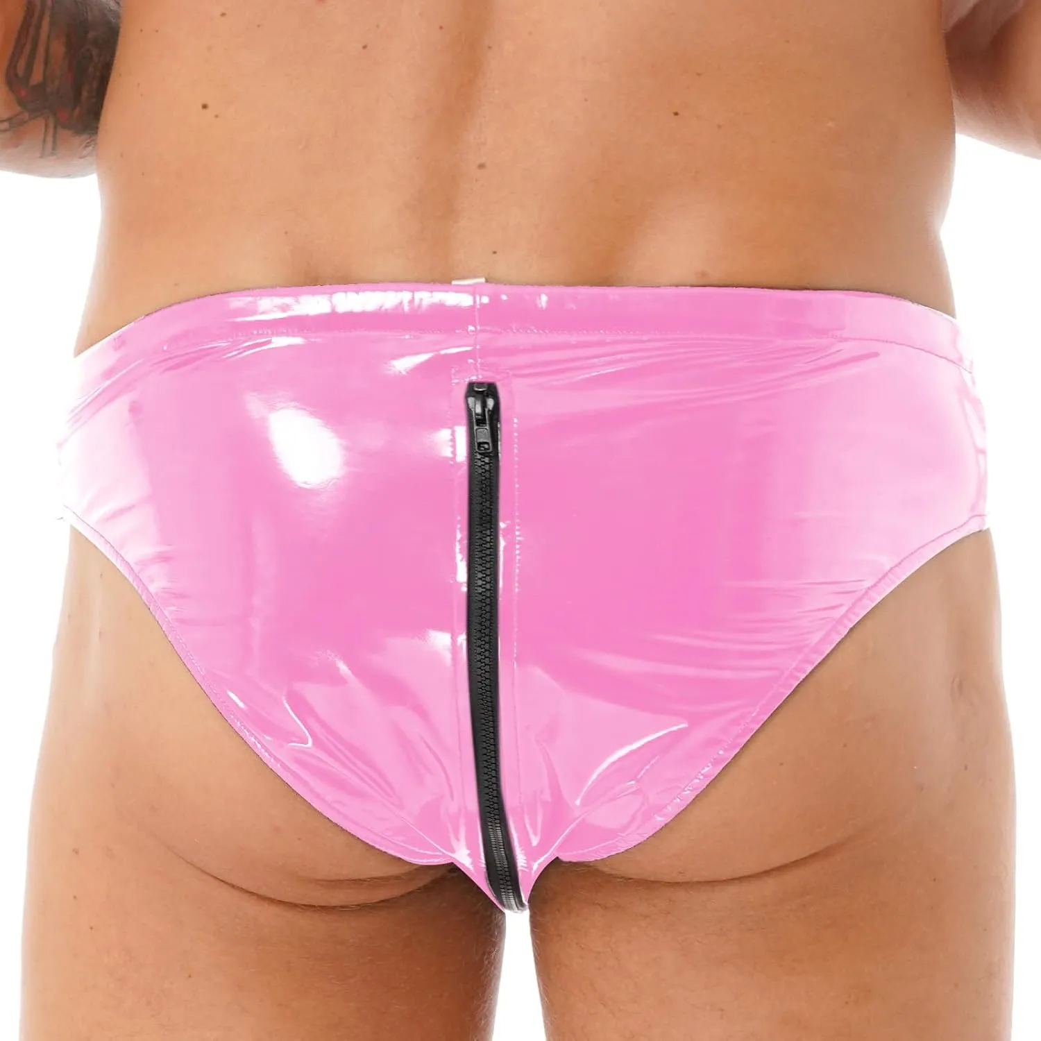 Men's Shiny Boxer Briefs Thong Metallic Leather Bulge Pouch Underwear Latex Hot Pants Clubwear