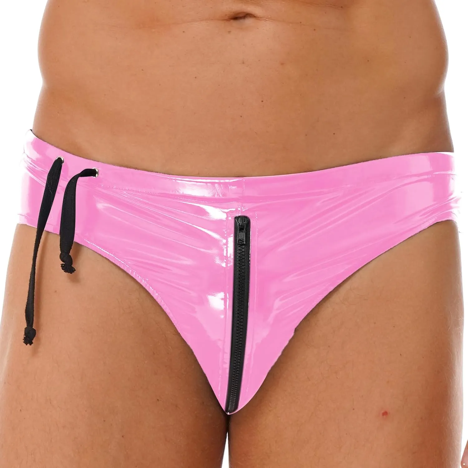 Men's Shiny Boxer Briefs Thong Metallic Leather Bulge Pouch Underwear Latex Hot Pants Clubwear
