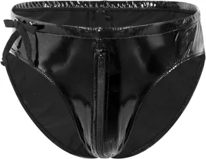 Men's Shiny Boxer Briefs Thong Metallic Leather Bulge Pouch Underwear Latex Hot Pants Clubwear